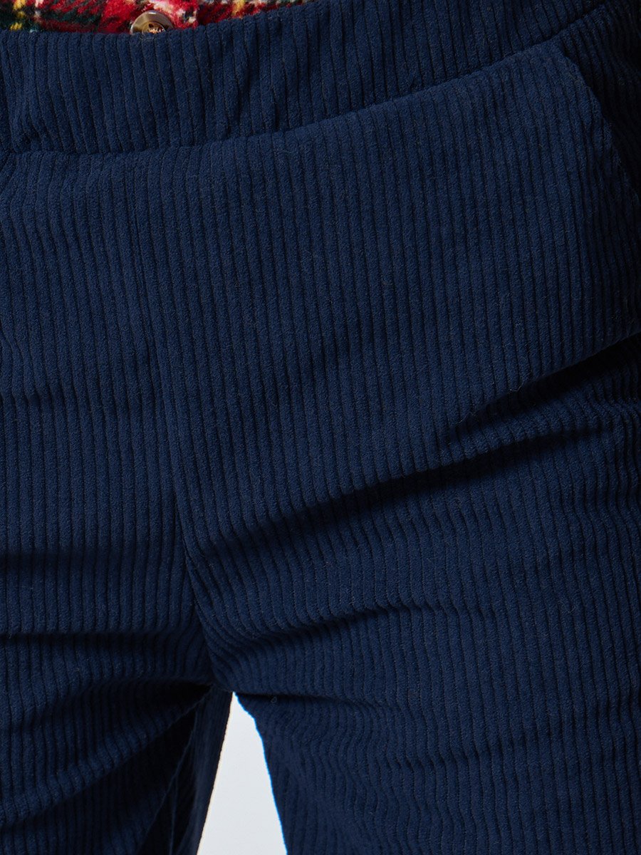 Blue Solid Corduroy Pants