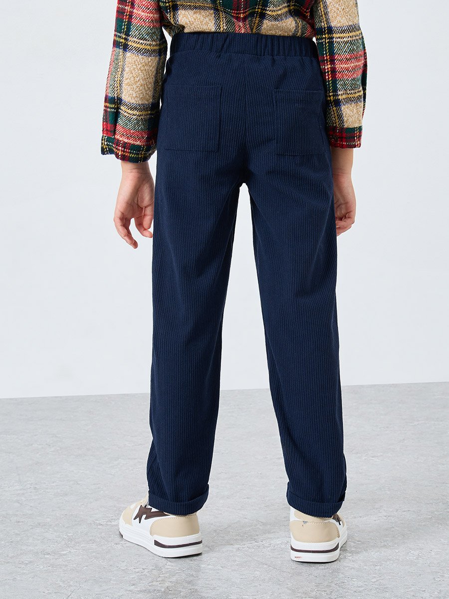Blue Solid Corduroy Pants