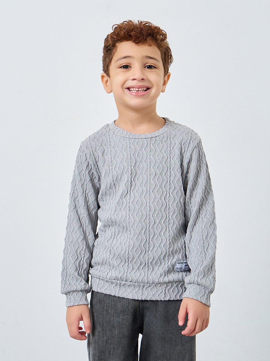 Boys Grey Textured Knit Sweatshirt