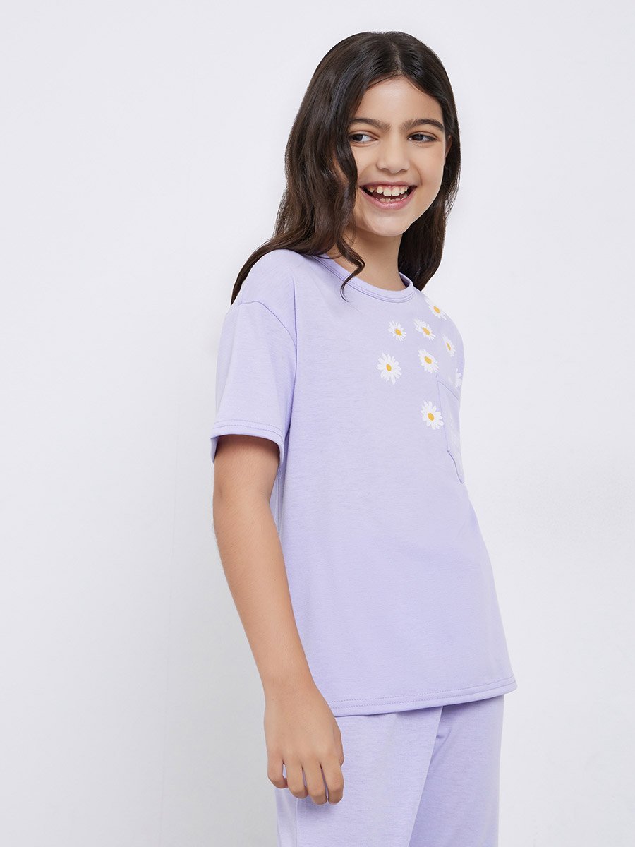Teens Lilac Floral Print T-Shirt and Pyjama Set