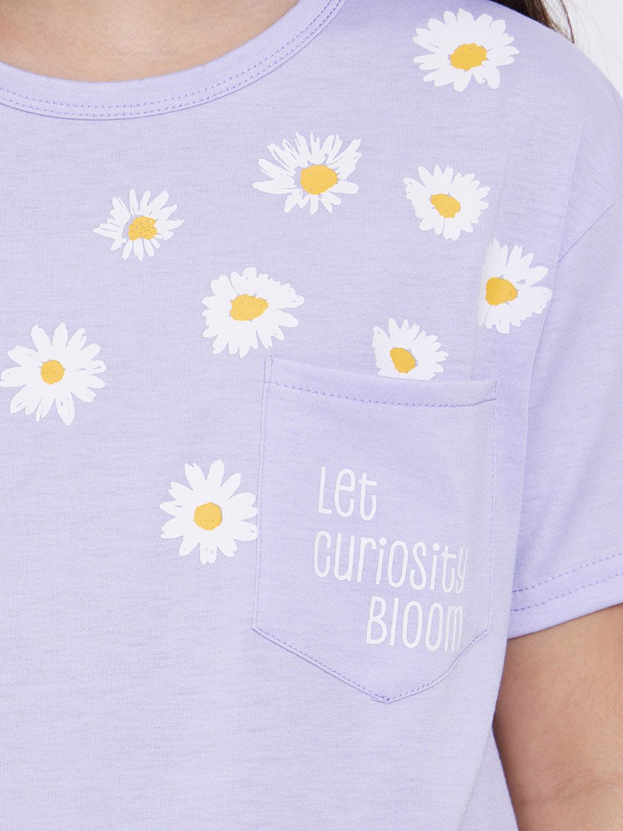 Teens Lilac Floral Print T-Shirt and Pyjama Set