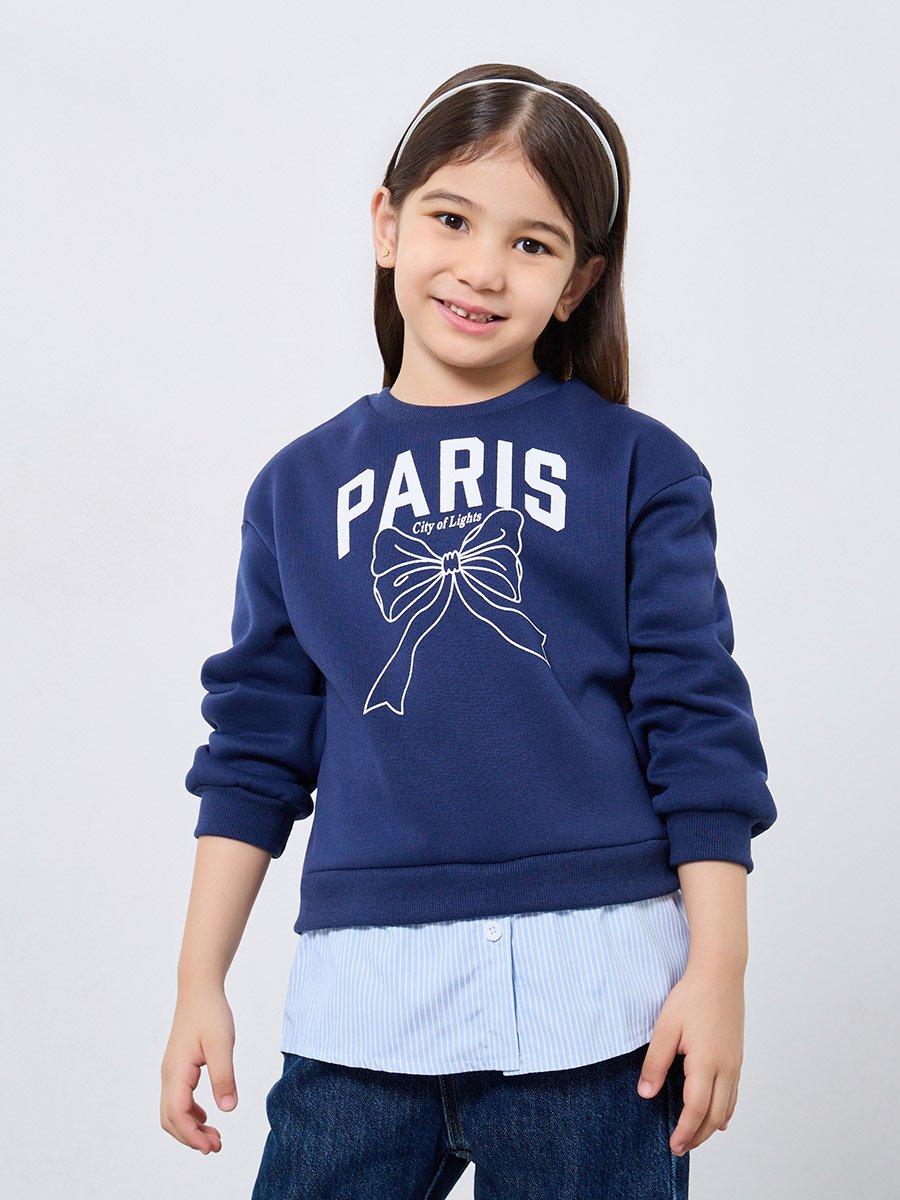 Girls Navy Blue Paris Graphic Sweatshirt