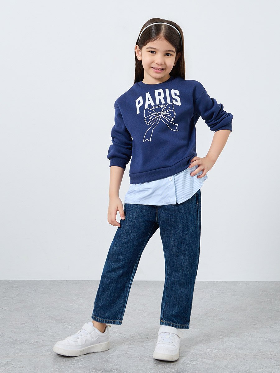 Girls Navy Blue Paris Graphic Sweatshirt