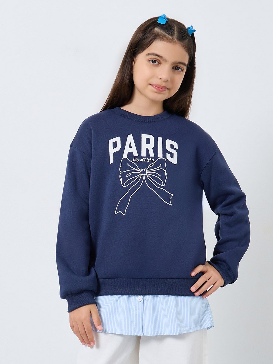 Teen Navy Bow Graphic Sweatshirt