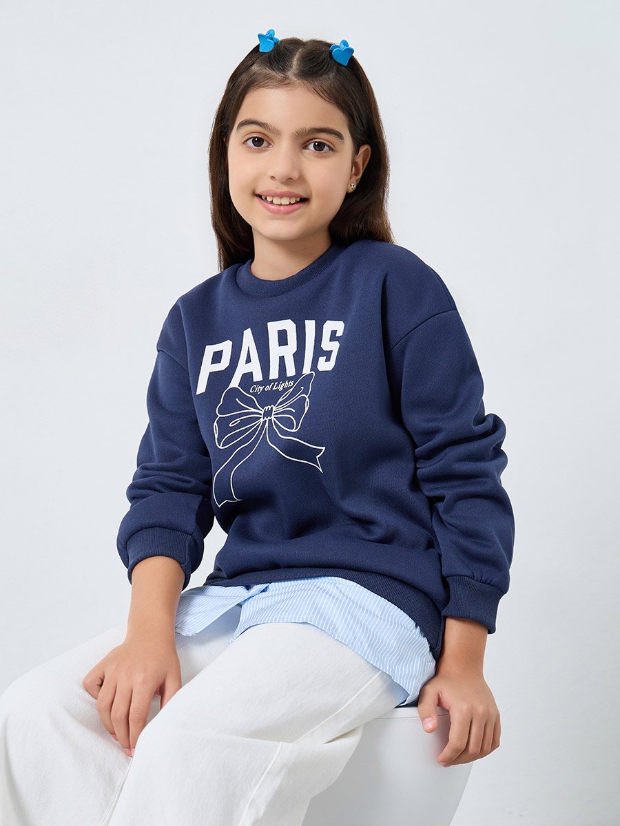Teen Navy Bow Graphic Sweatshirt