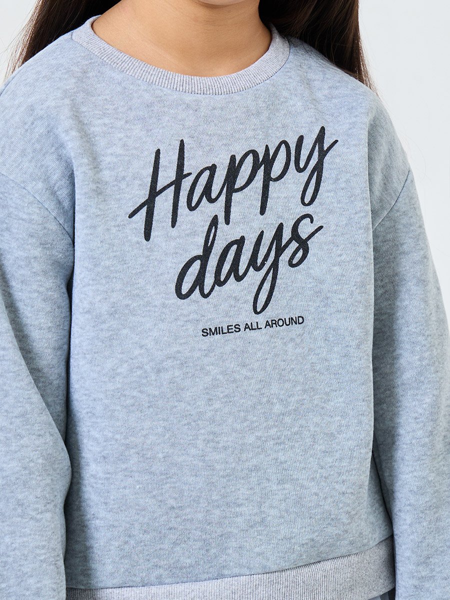 Girls Grey Slogan Print Sweatshirt with Mesh Insert