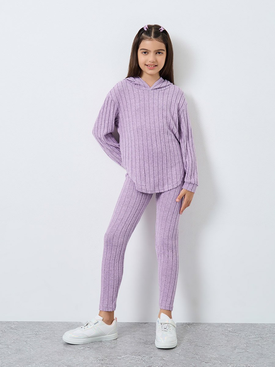Teens Lilac Hooded Knit Top and Leggings Set