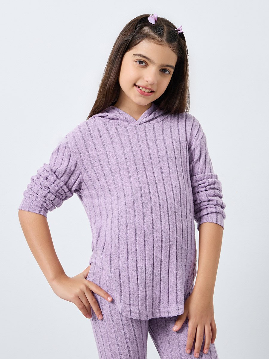 Teens Lilac Hooded Knit Top and Leggings Set