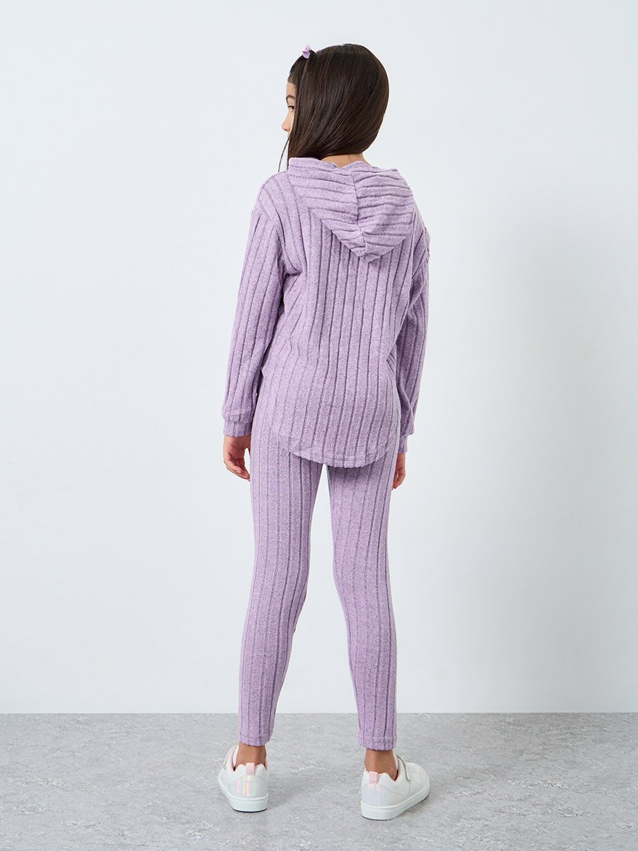 Teens Lilac Hooded Knit Top and Leggings Set
