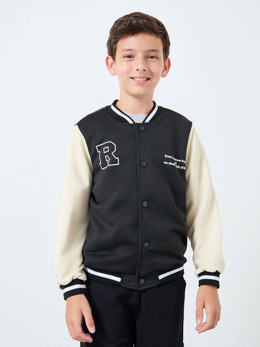 Teens Black Color Block Bomber Jacket