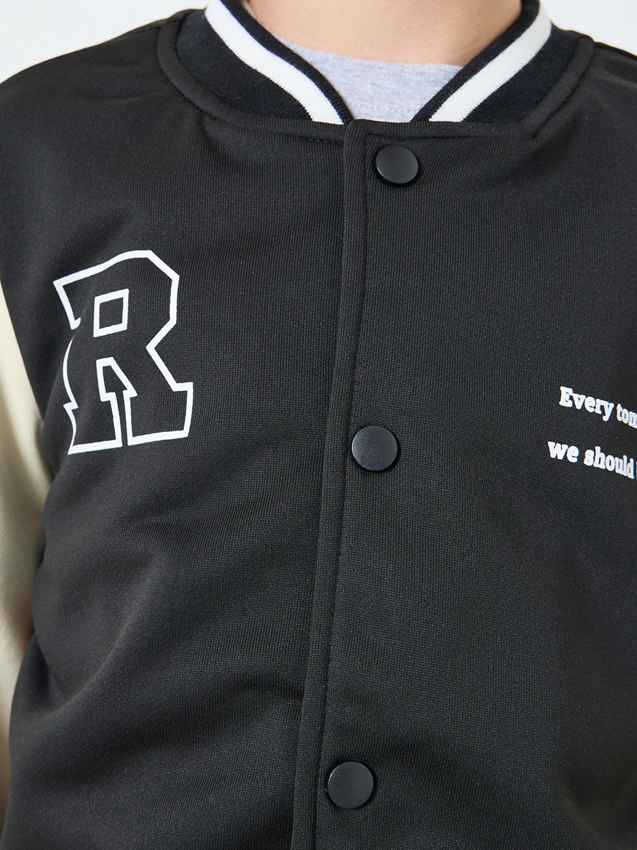 Teens Black Color Block Bomber Jacket