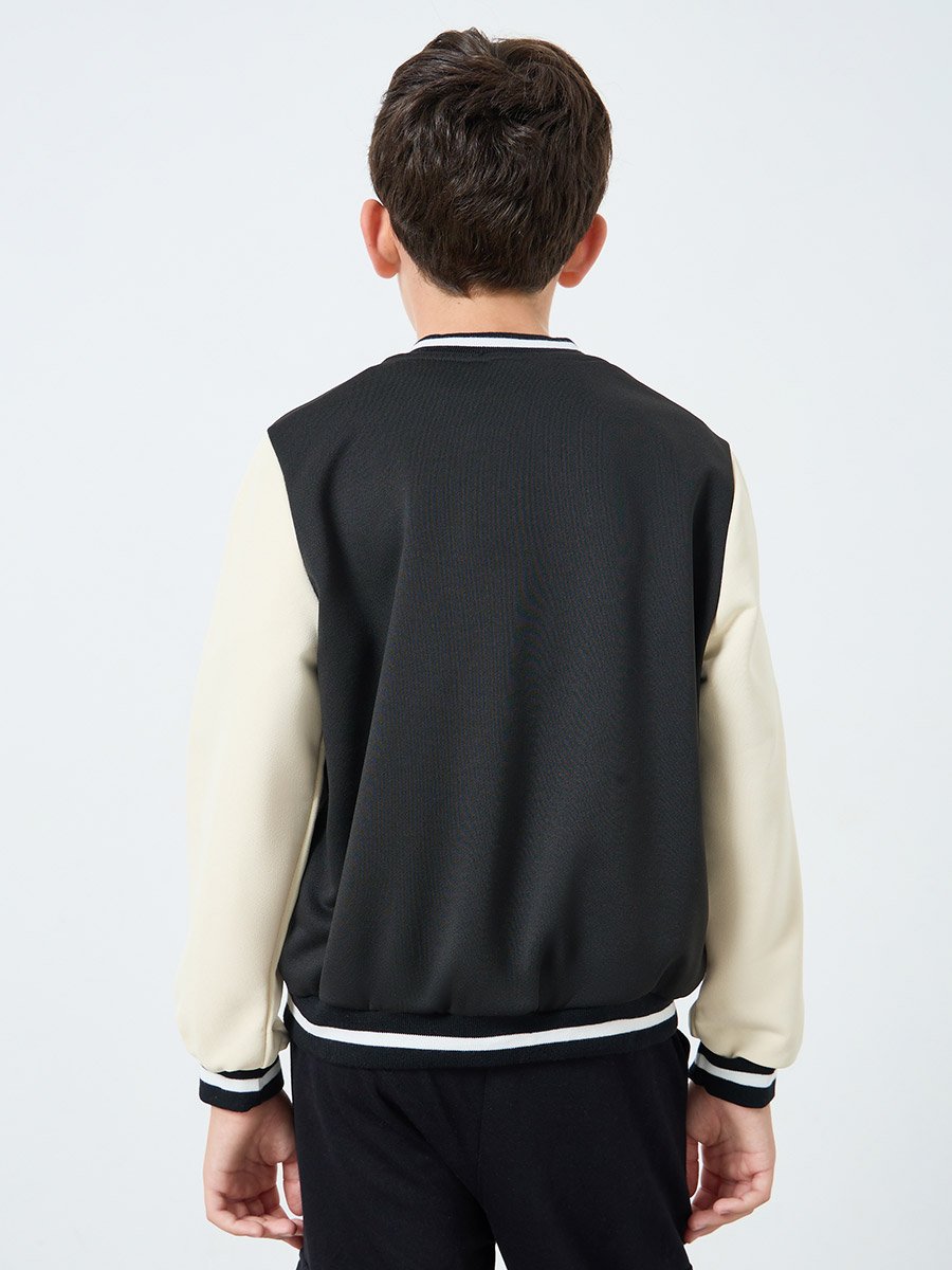 Teens Black Color Block Bomber Jacket
