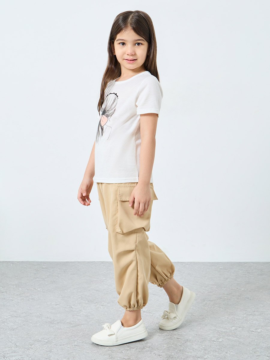 Beige Solid Cargo Pocket Joggers with Elasticated Waistband