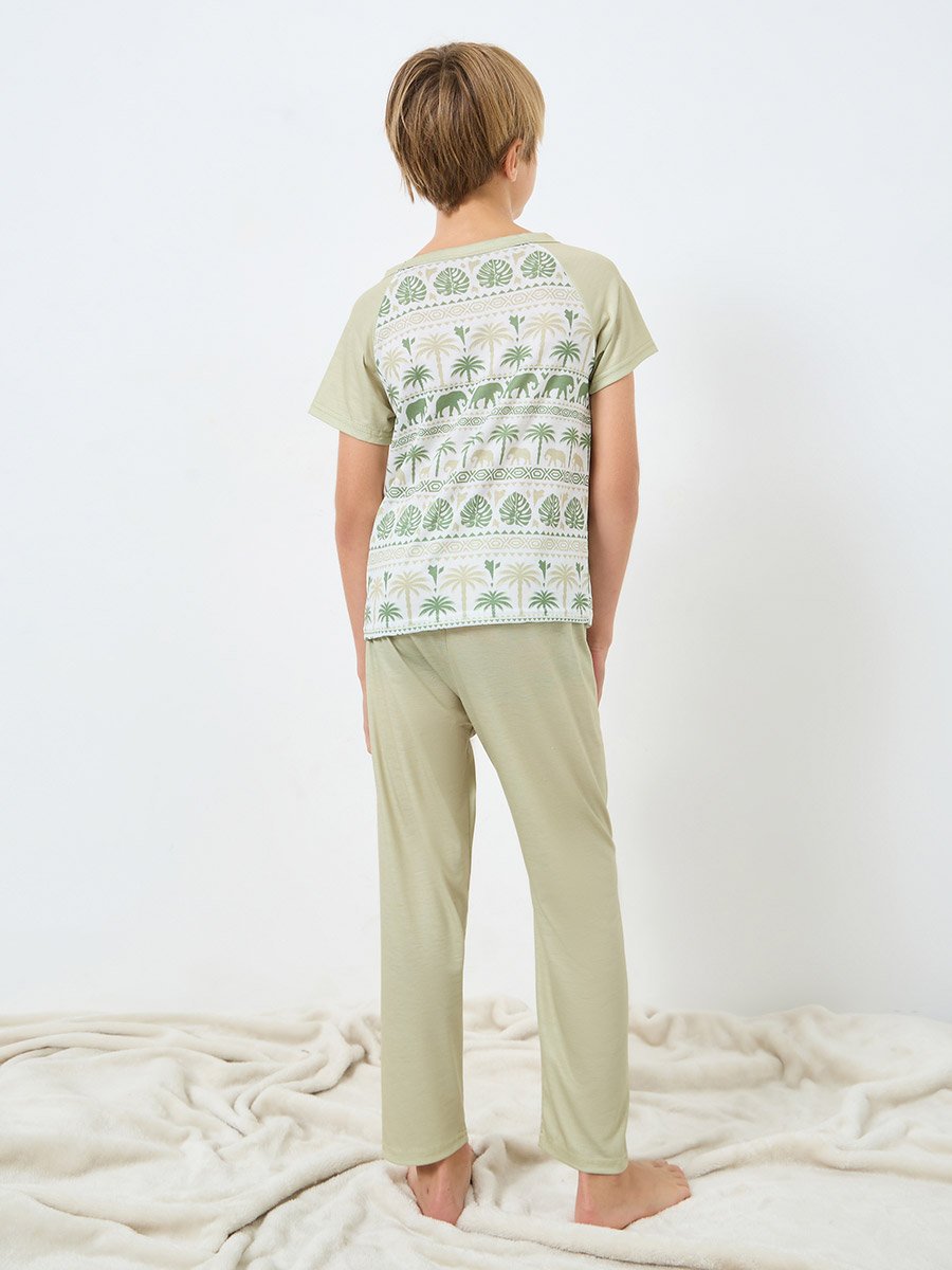 Boys Green Elephant Print T-Shirt and Pyjama Set