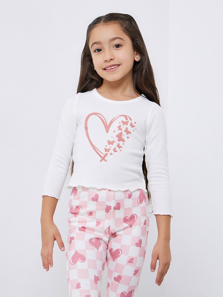 Girls Heart Graphic T-Shirt and Flared Leggings Set