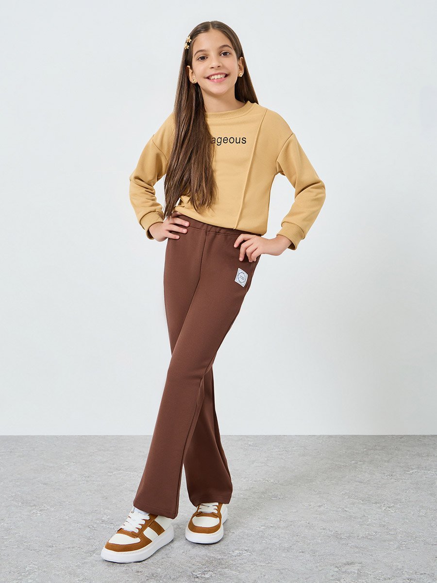 Teens Badge Detail Elastic Waist Leggings