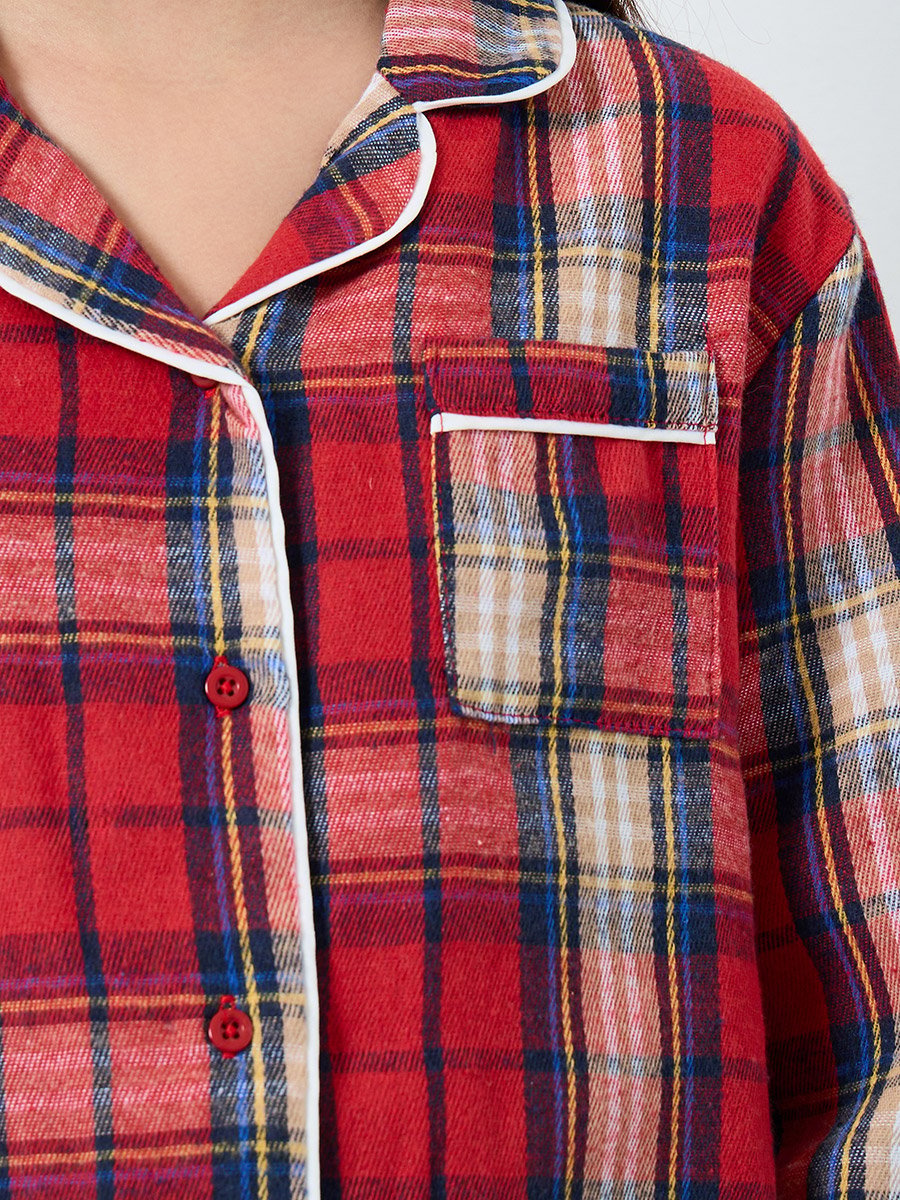 Family Pyjamas - Kids Check Pocket Piped Shirt and Pyjama Set