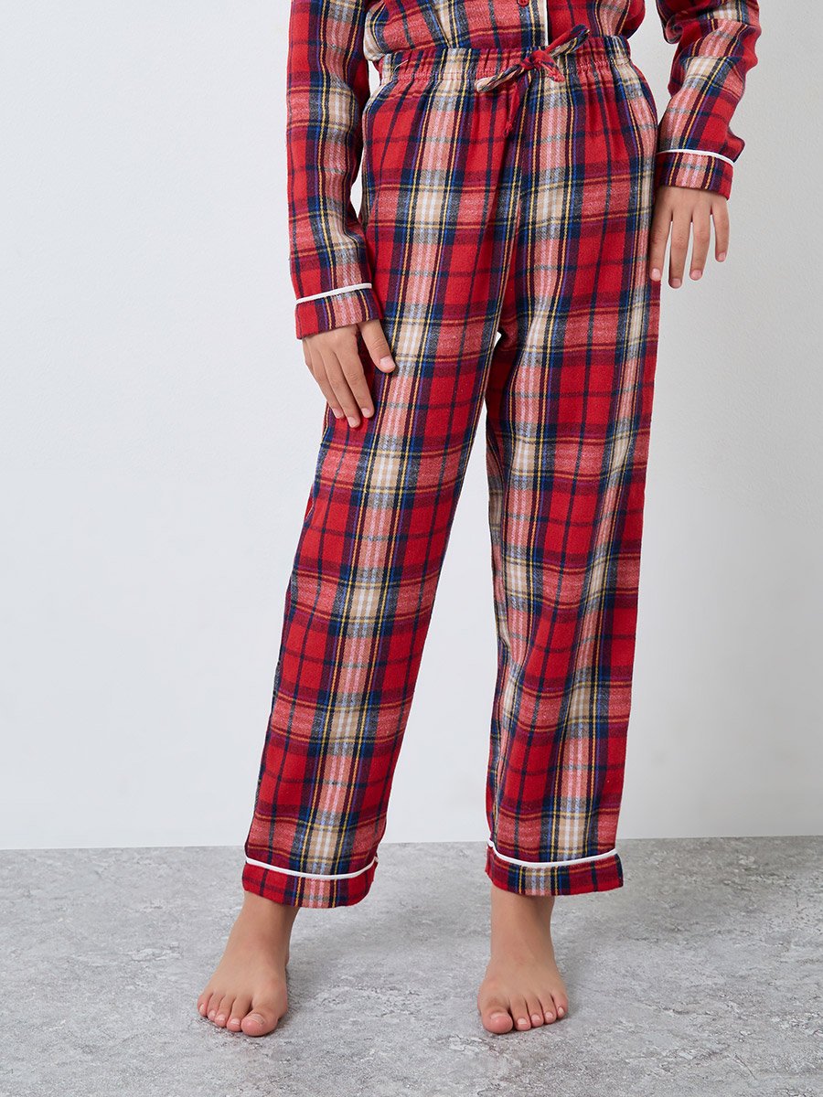 Family Pyjamas - Kids Check Pocket Piped Shirt and Pyjama Set