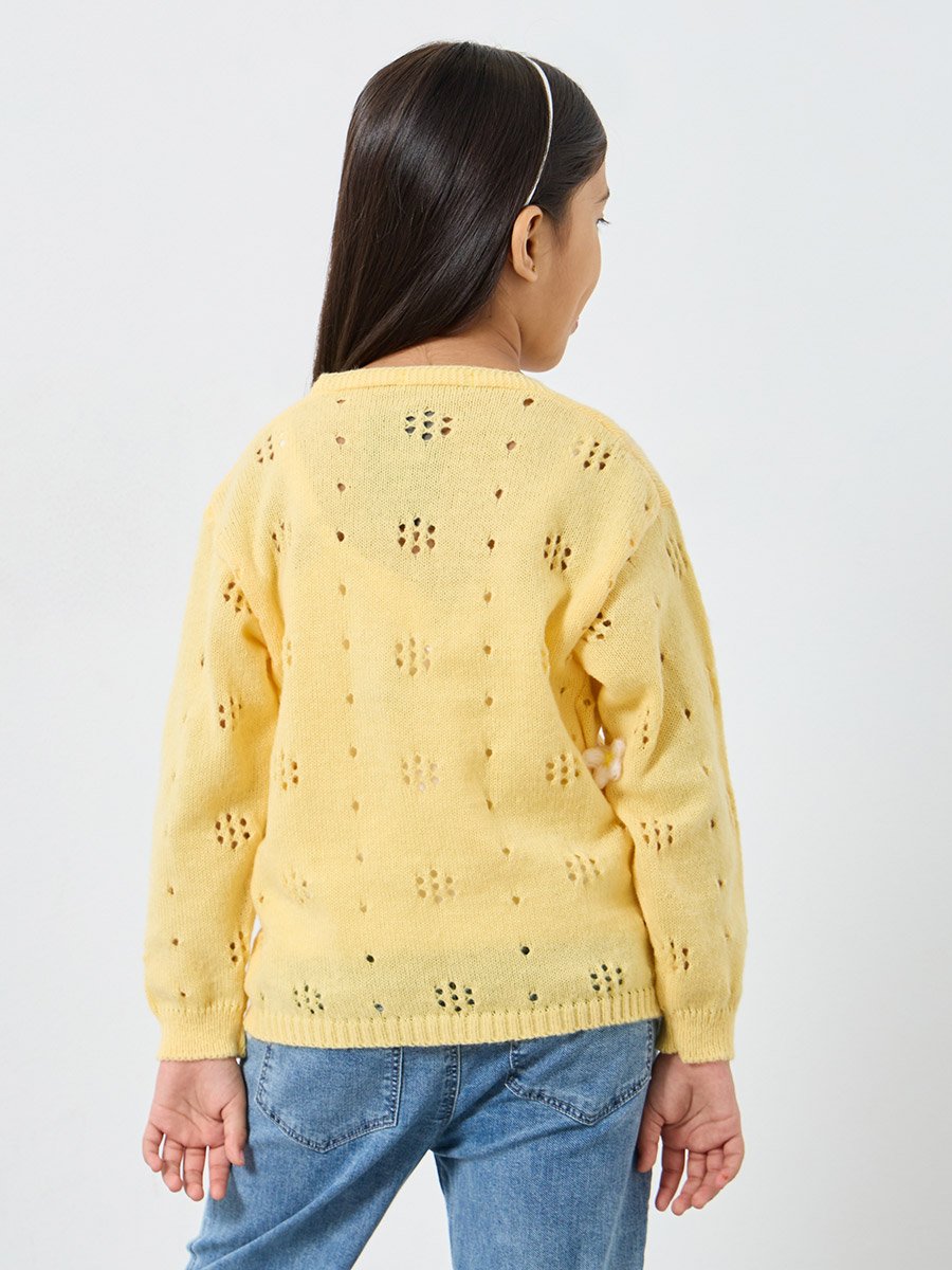 Girls Yellow Flower Knit Cardigan