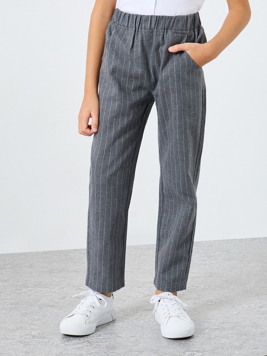 Boys Grey Striped Relaxed Fit Pants