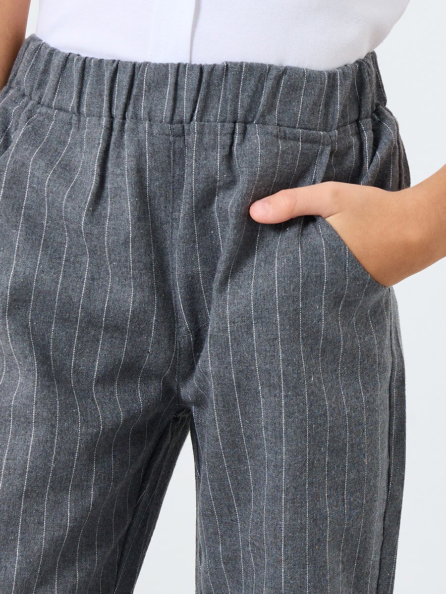 Boys Grey Striped Relaxed Fit Pants