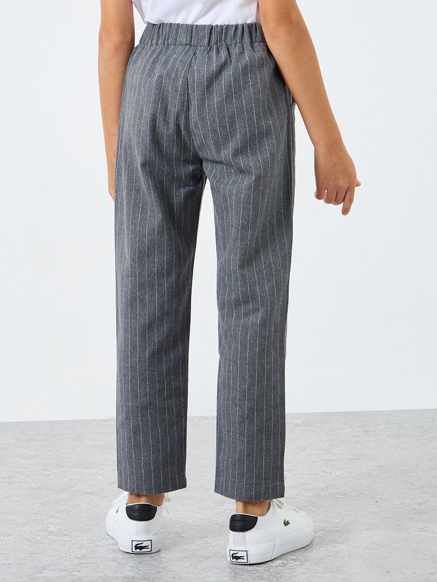 Boys Grey Striped Relaxed Fit Pants