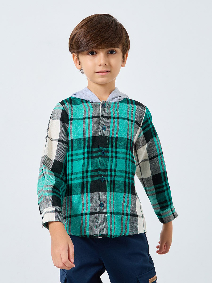 Boys Checked Hooded Shirt and Cargo Pants Set