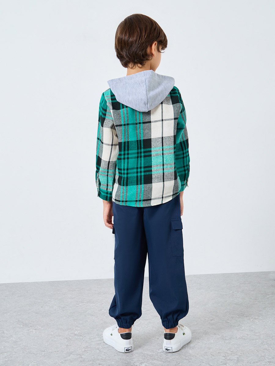 Boys Checked Hooded Shirt and Cargo Pants Set