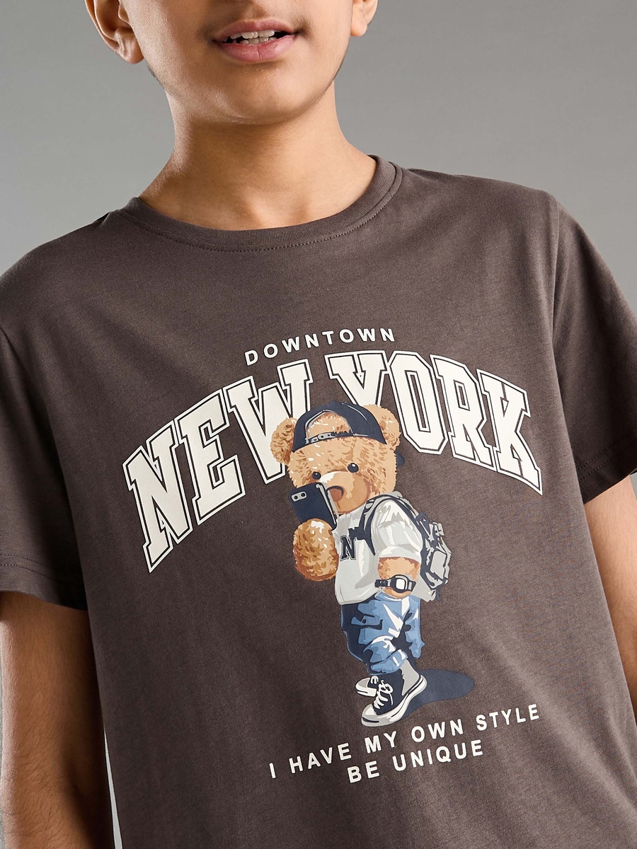 Bear Print Cotton T-Shirt