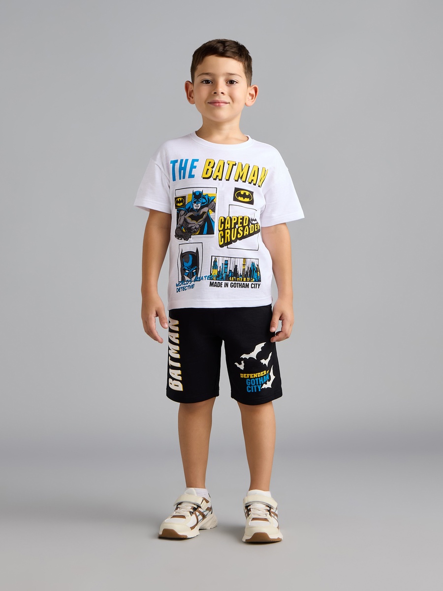 Batman Print Cotton T-Shirt and Shorts Set