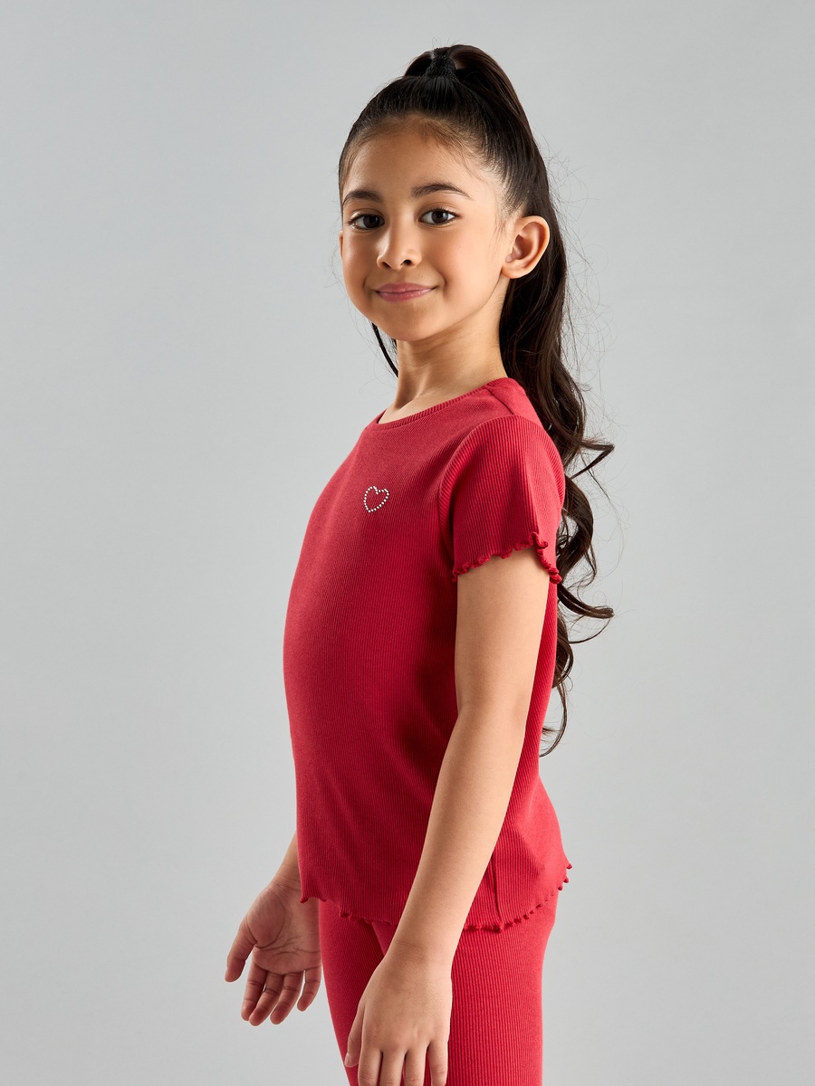 Embellished T-Shirt with Lettuce Hem