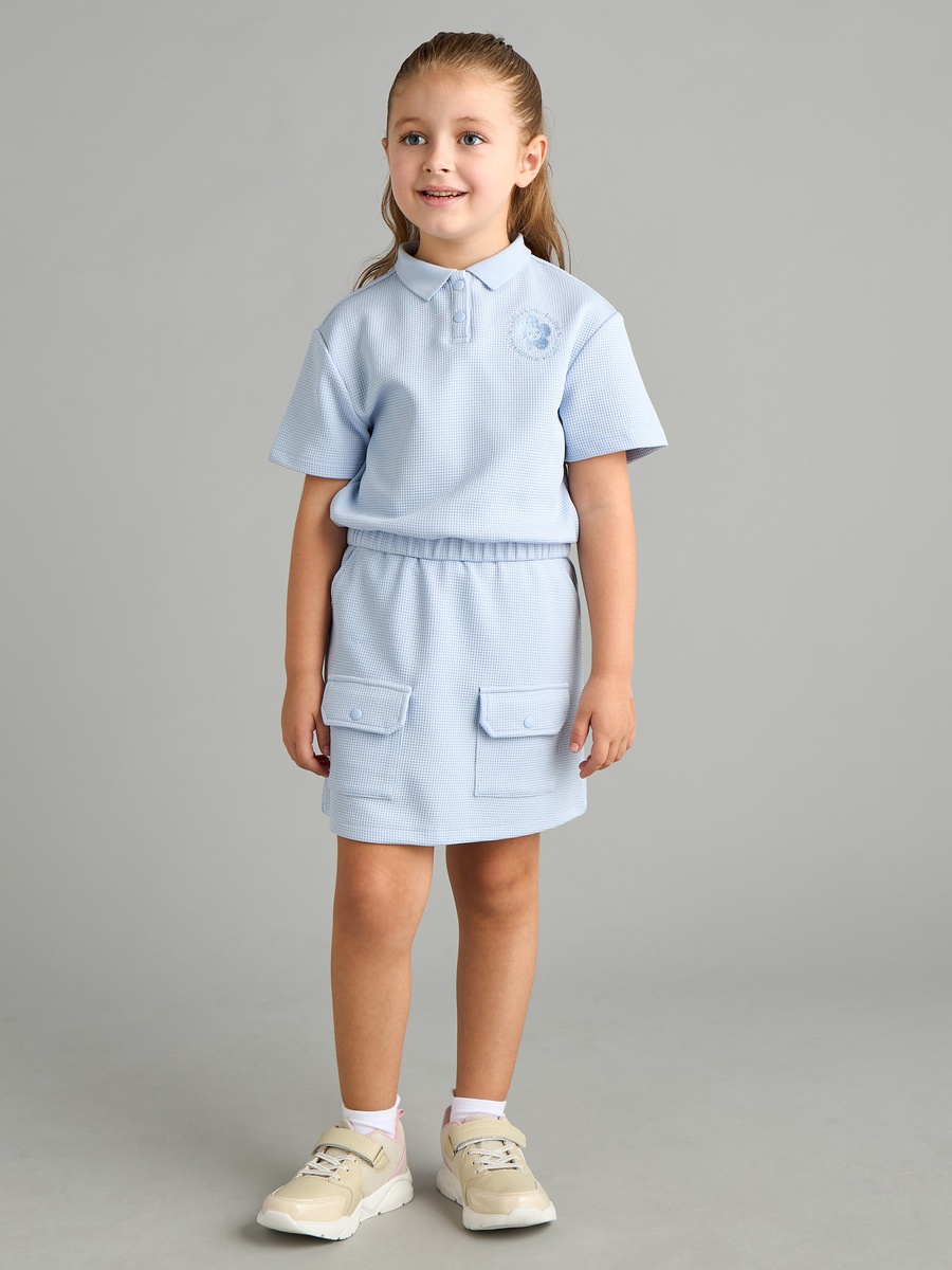Waffle Textured Polo T-Shirt and Skort Set