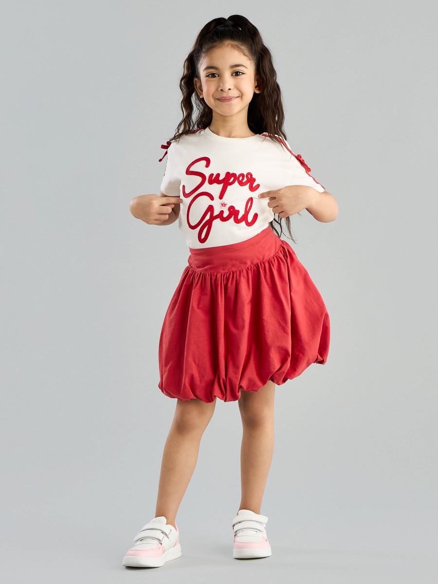 Applique Cotton T-Shirt and Bubble Skirt Set