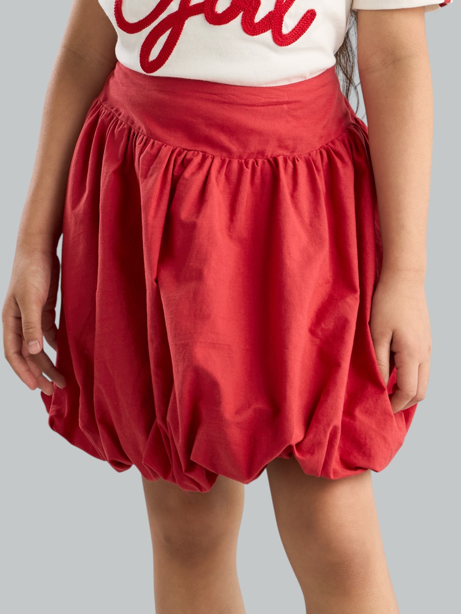 Applique Cotton T-Shirt and Bubble Skirt Set