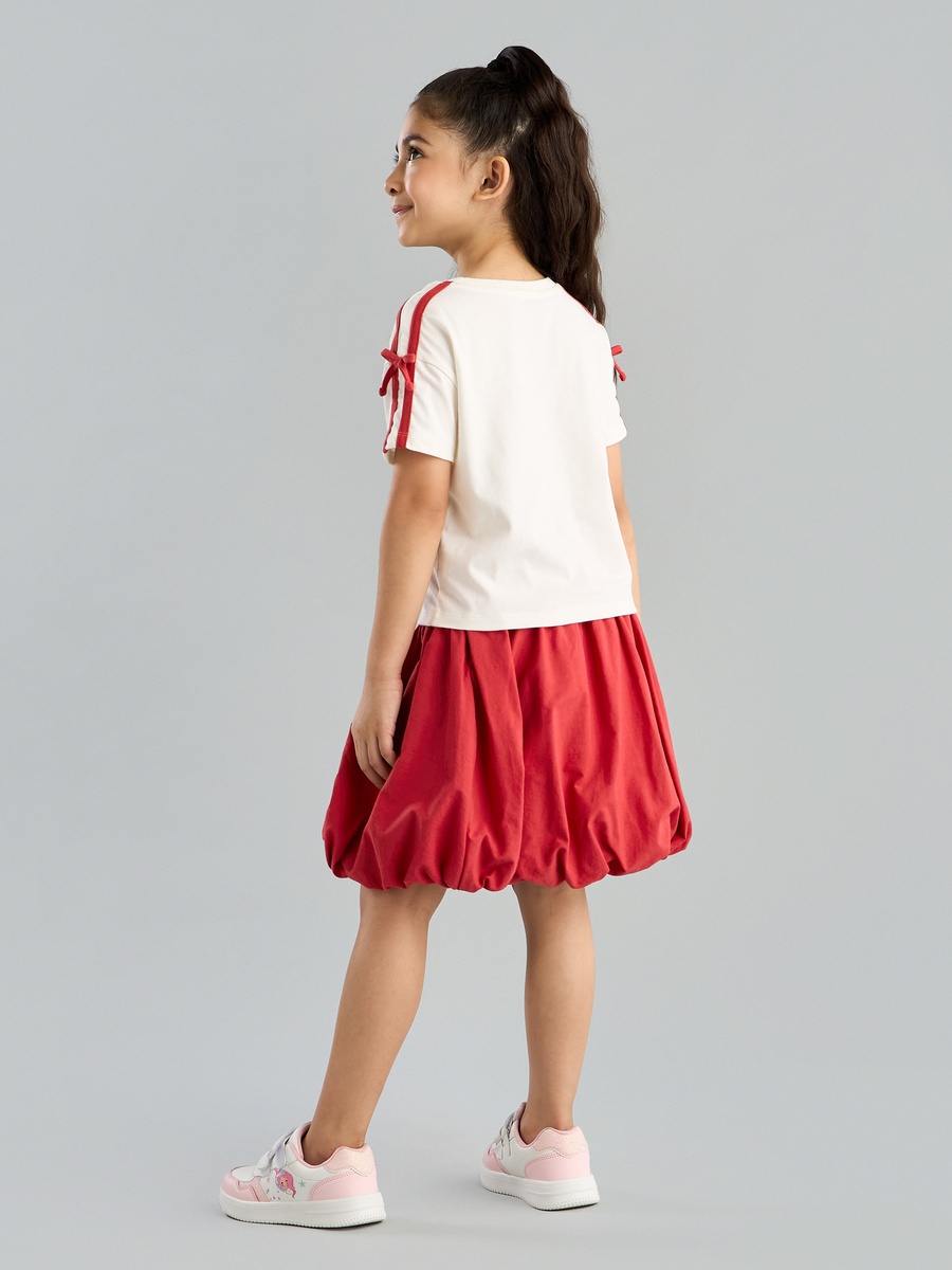 Applique Cotton T-Shirt and Bubble Skirt Set