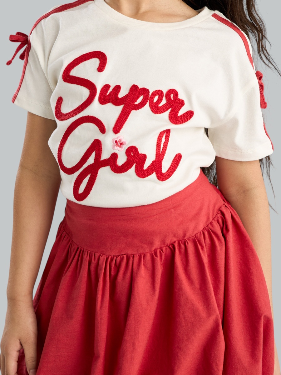 Applique Cotton T-Shirt and Bubble Skirt Set