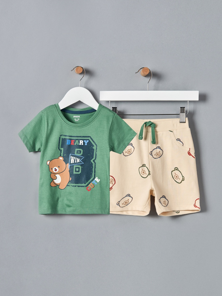 Bear Print T-Shirt and Shorts Set