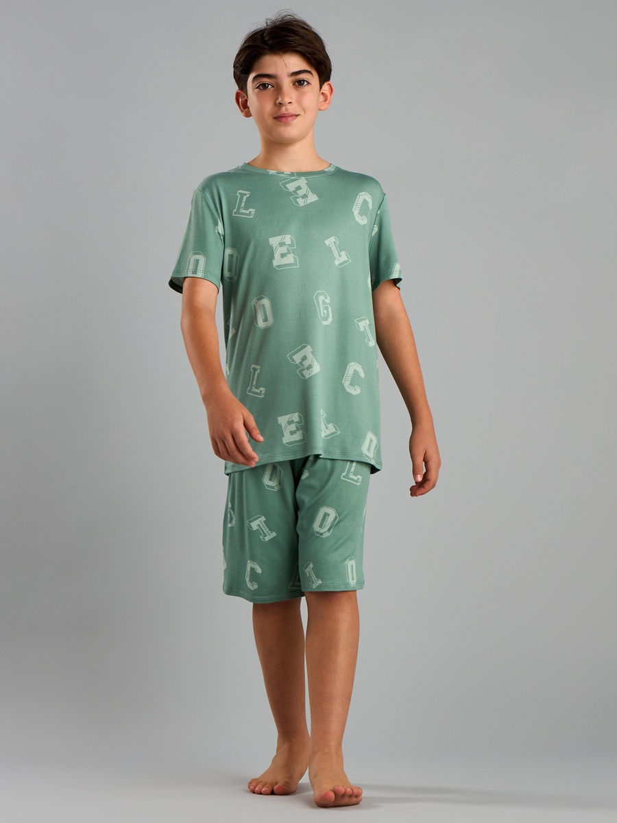All-Over Letter Print T-Shirt and Shorts Set