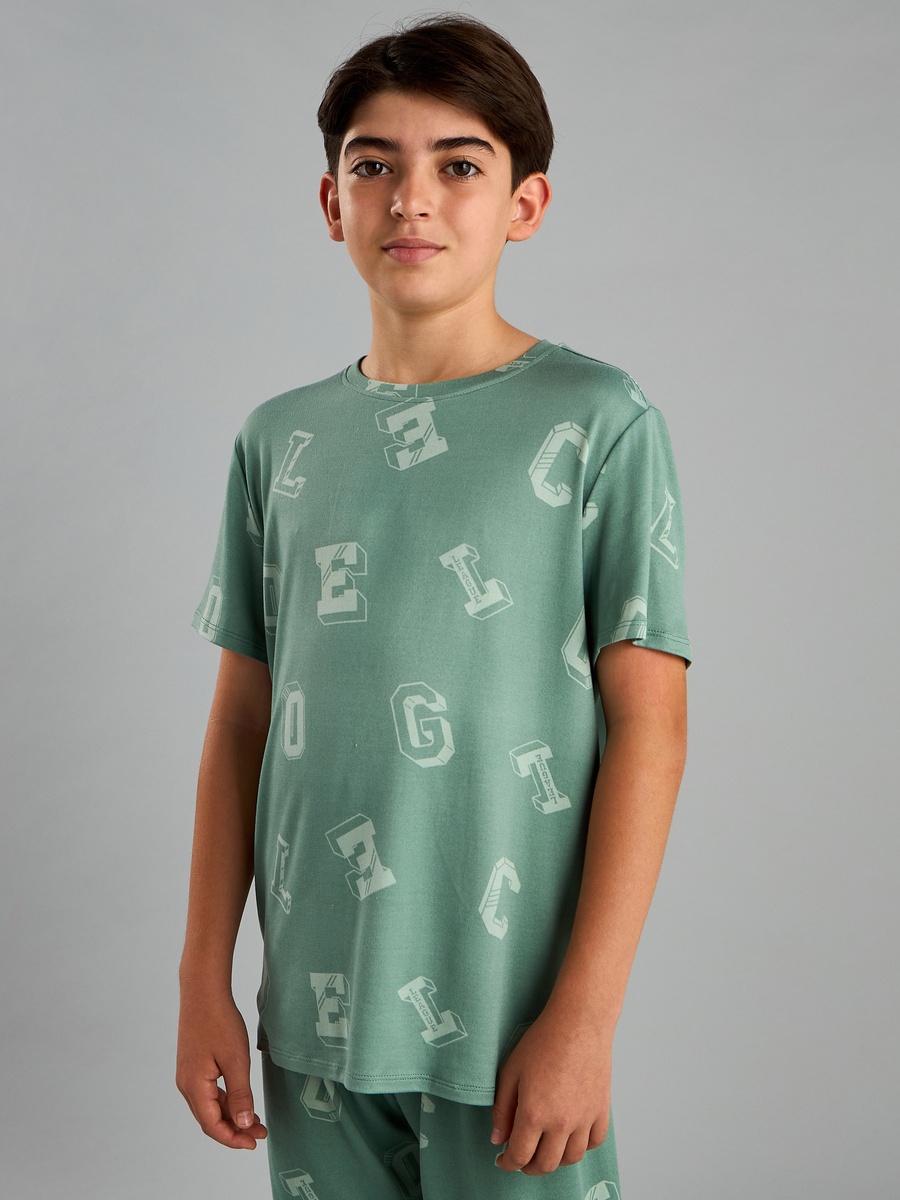 All-Over Letter Print T-Shirt and Shorts Set