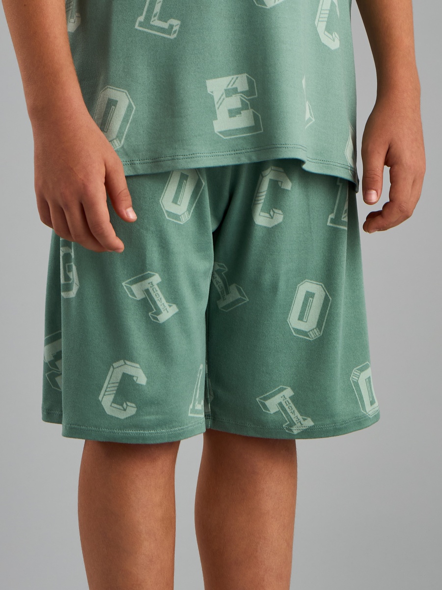 All-Over Letter Print T-Shirt and Shorts Set