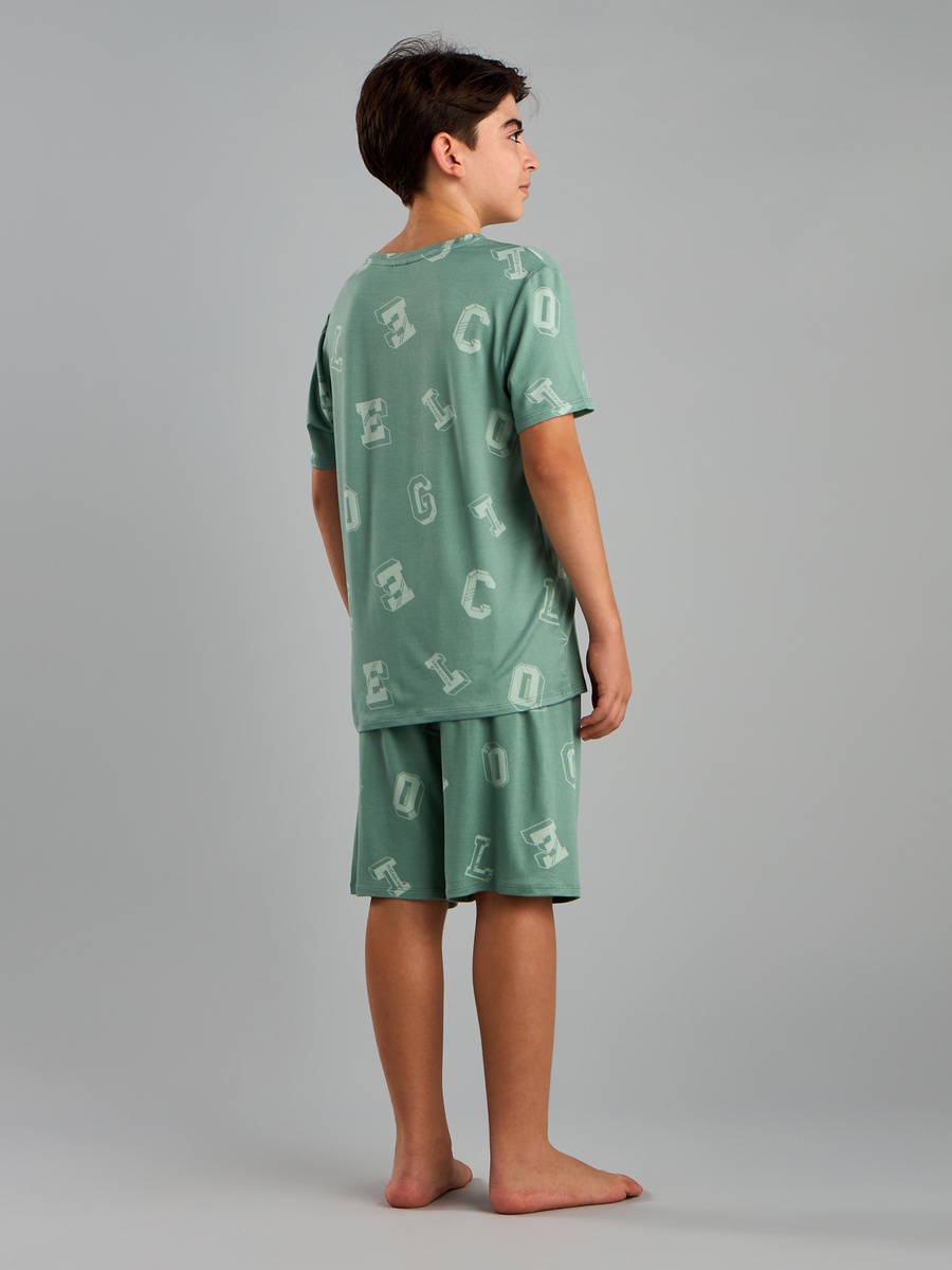 All-Over Letter Print T-Shirt and Shorts Set