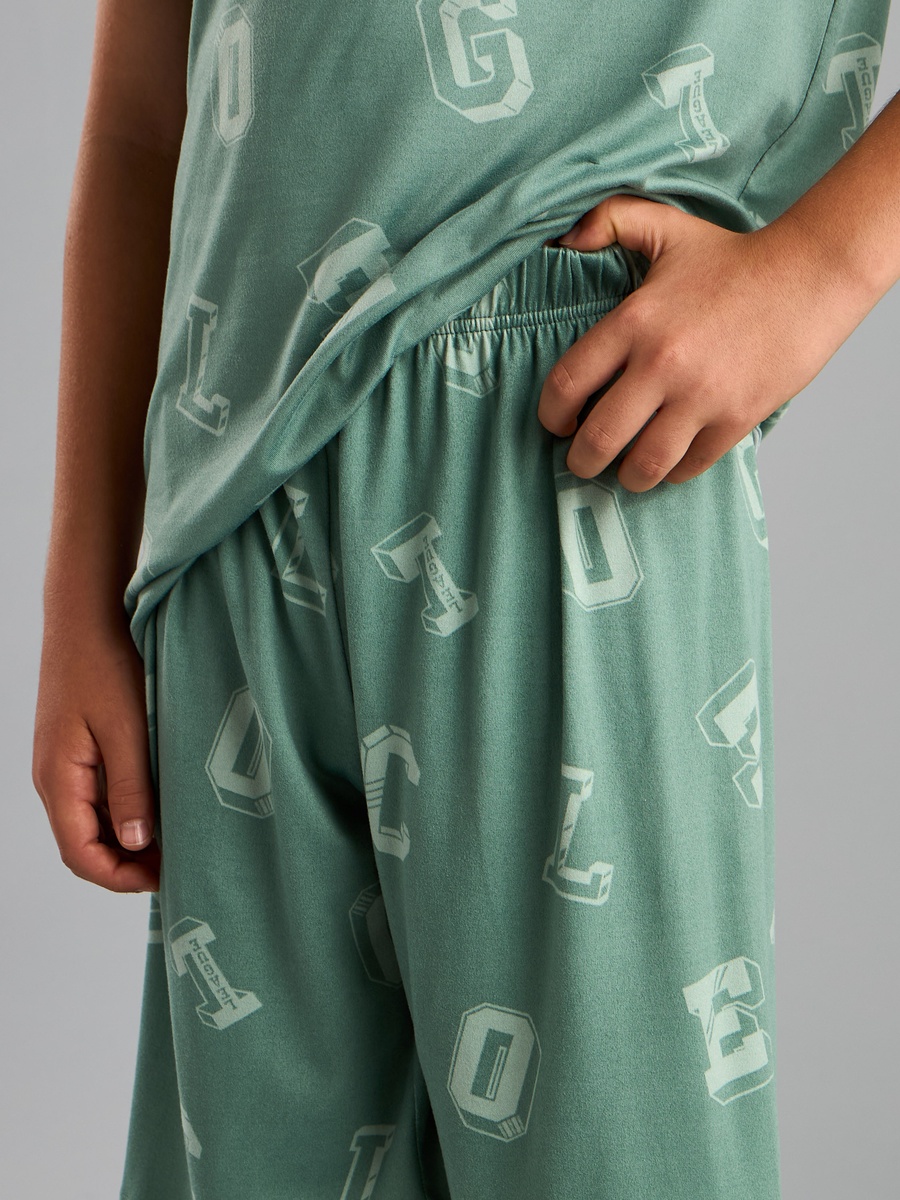 All-Over Letter Print T-Shirt and Shorts Set