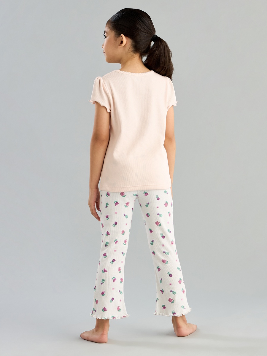 Floral Embroidered T-Shirt and Pyjama Set