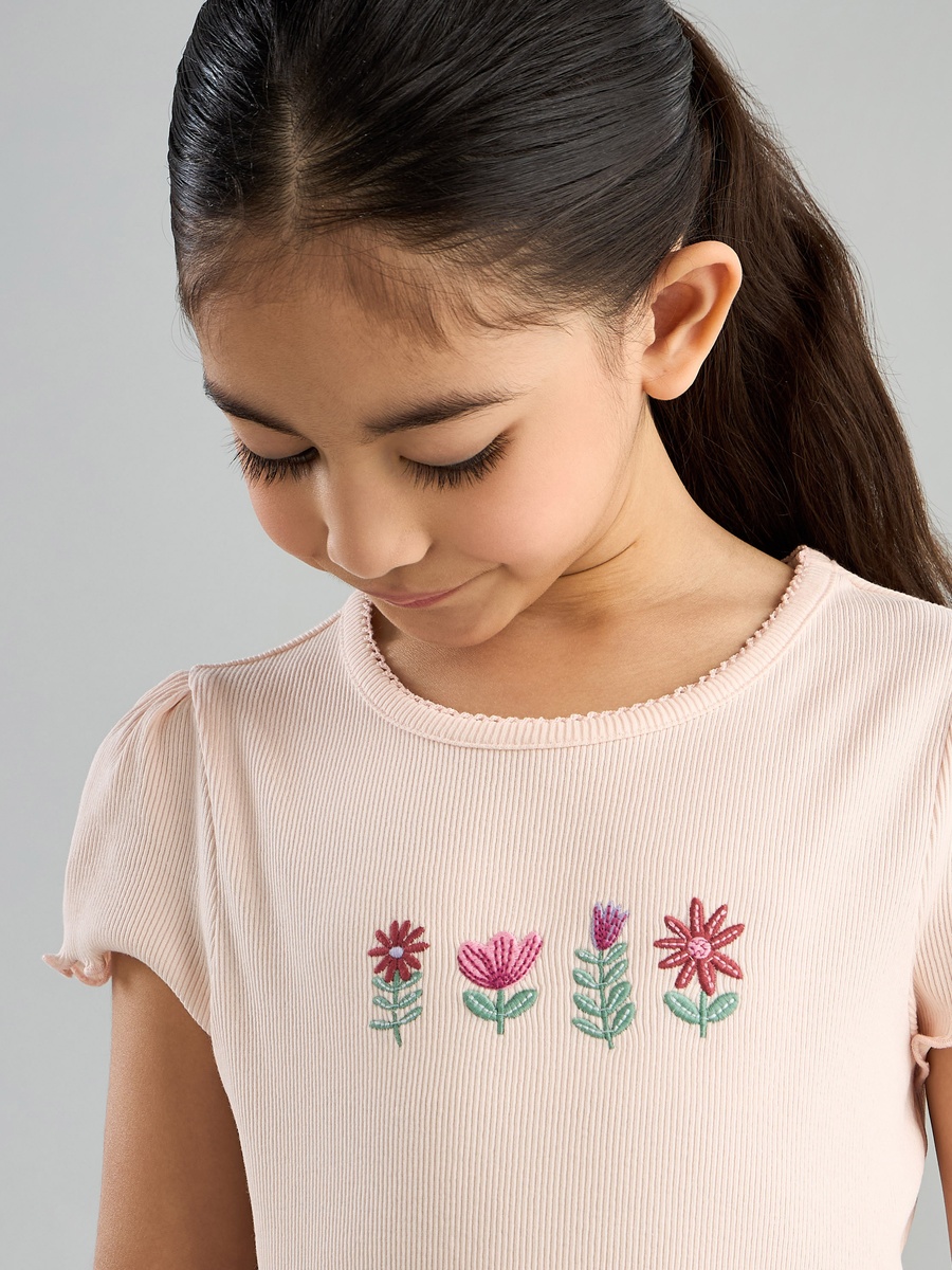 Floral Embroidered T-Shirt and Pyjama Set