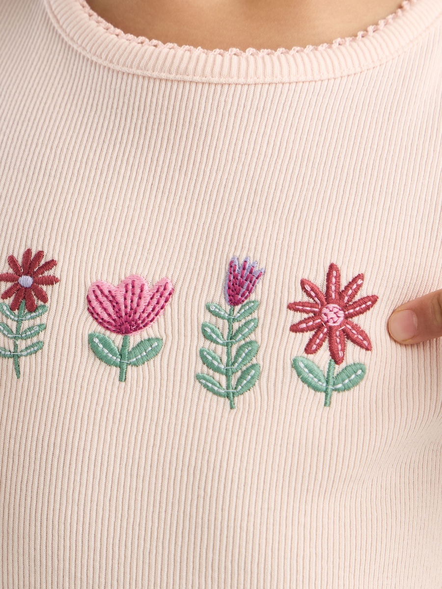 Floral Embroidered T-Shirt and Pyjama Set