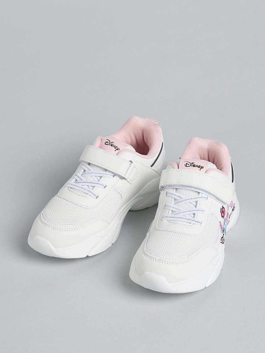 Stitch and Angel Print Sports Shoes with Hook and Loop Closure