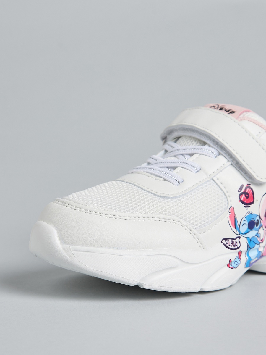 Stitch and Angel Print Sports Shoes with Hook and Loop Closure