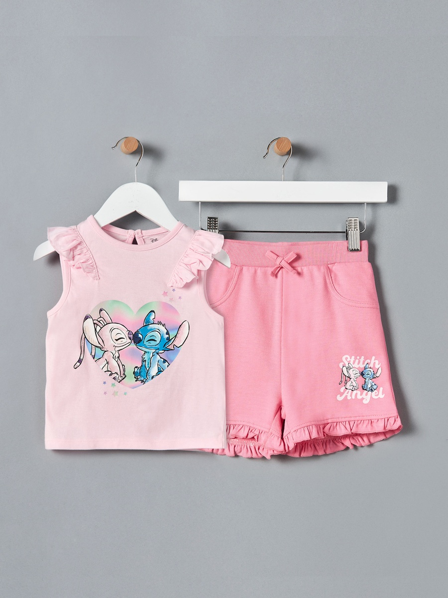 Angel and Stitch Print Shorts Set