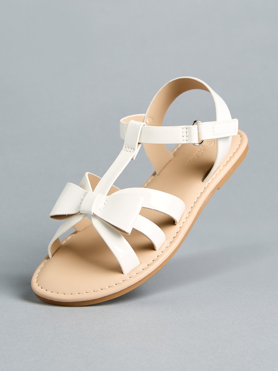 Bow Detail Strap Sandals with Hook and Loop Closure