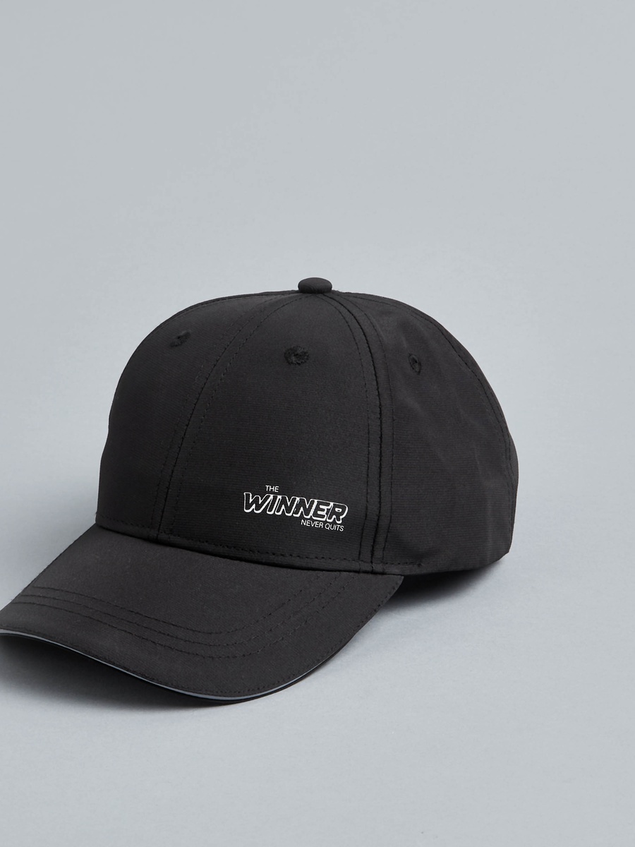 Slogan Detail Cap with Hook and Loop Strap Closure
